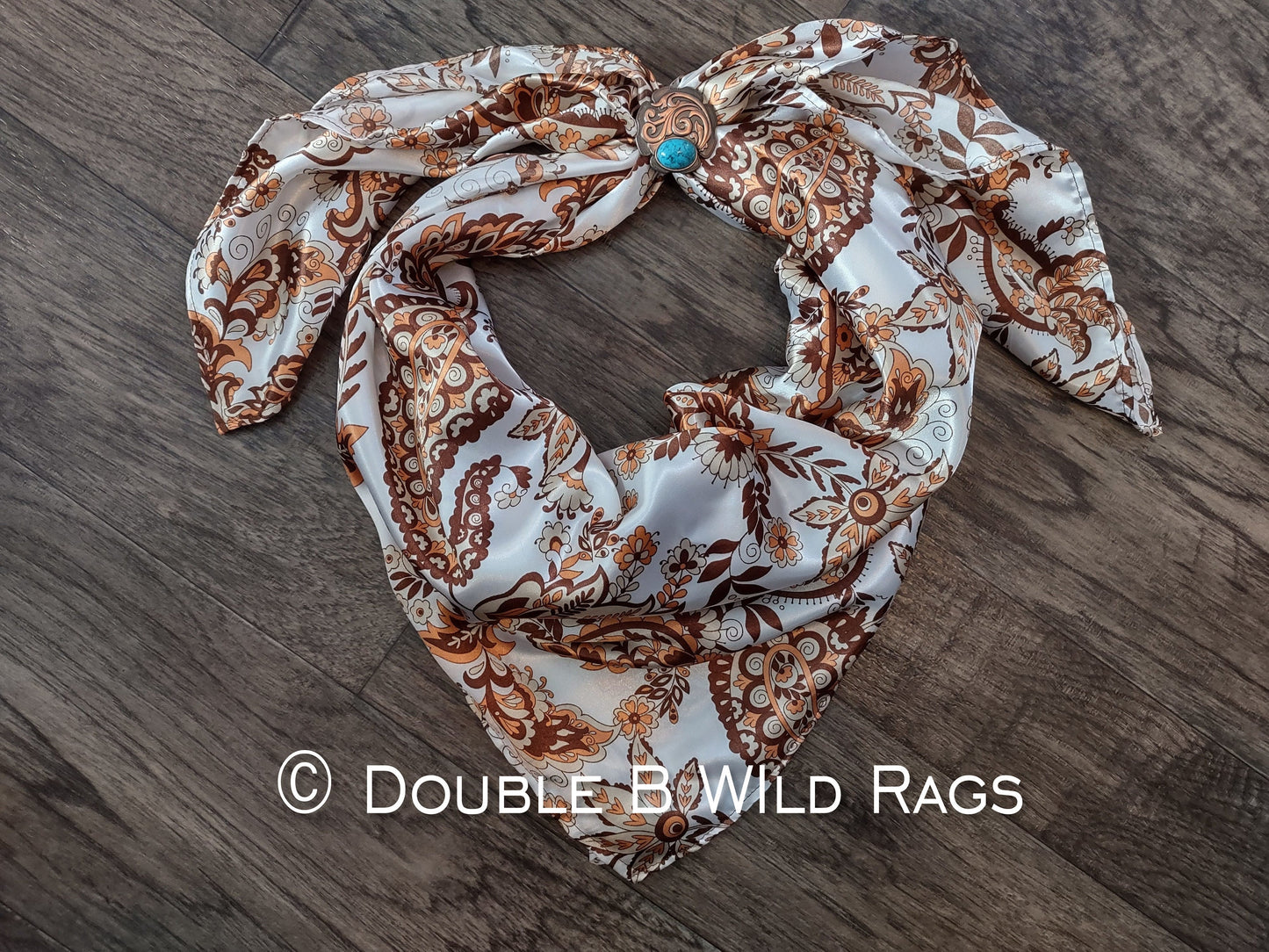 WILD RAG PAISLEY 119 Vintage White, Brown, and Dark Gold Western Cowboy Neck Scarf Bandana by Double B Wild Rags