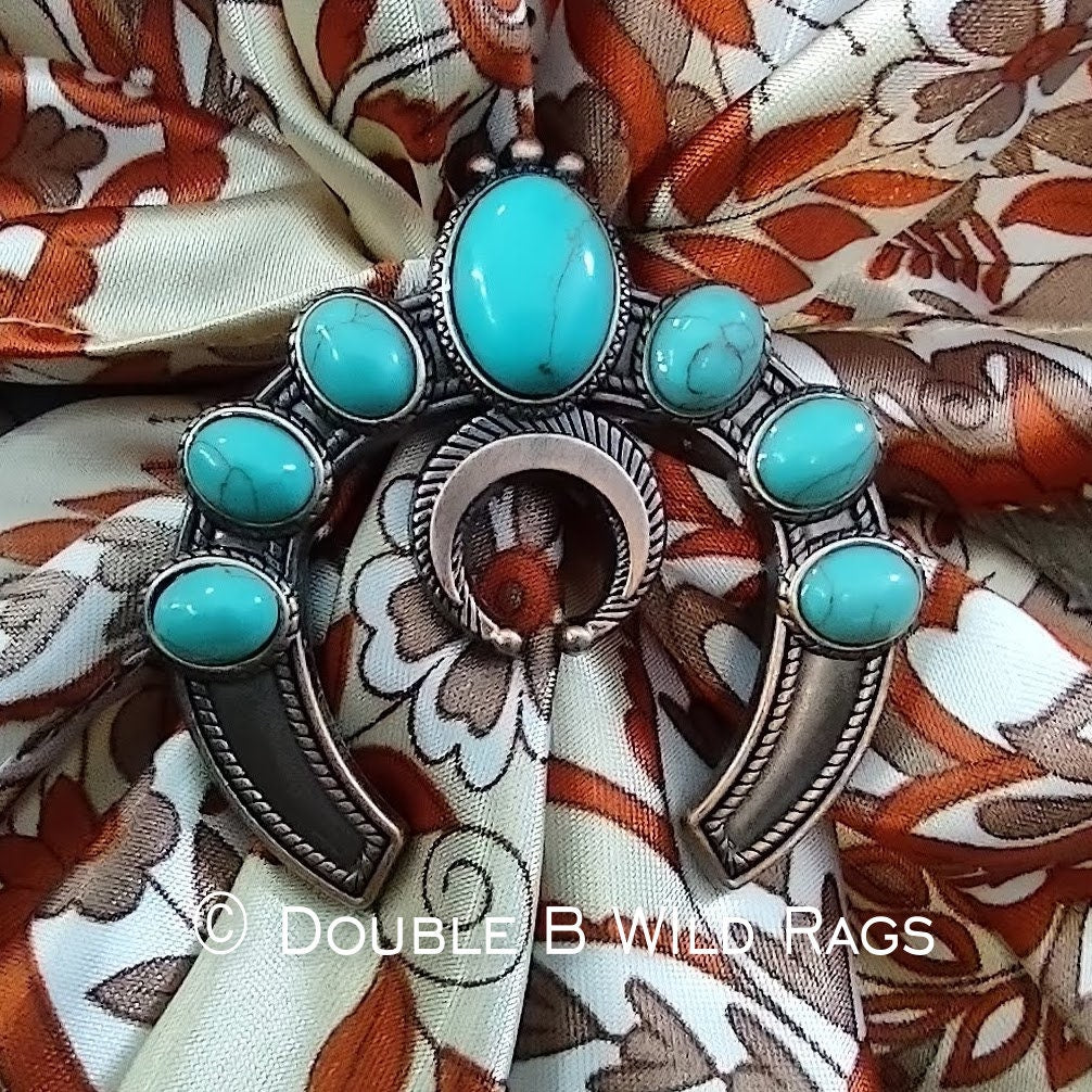 Wild Rag SLIDE Squash Blossom with turquoise stone accent Concho Scarf Slide from Double B Wild Rags