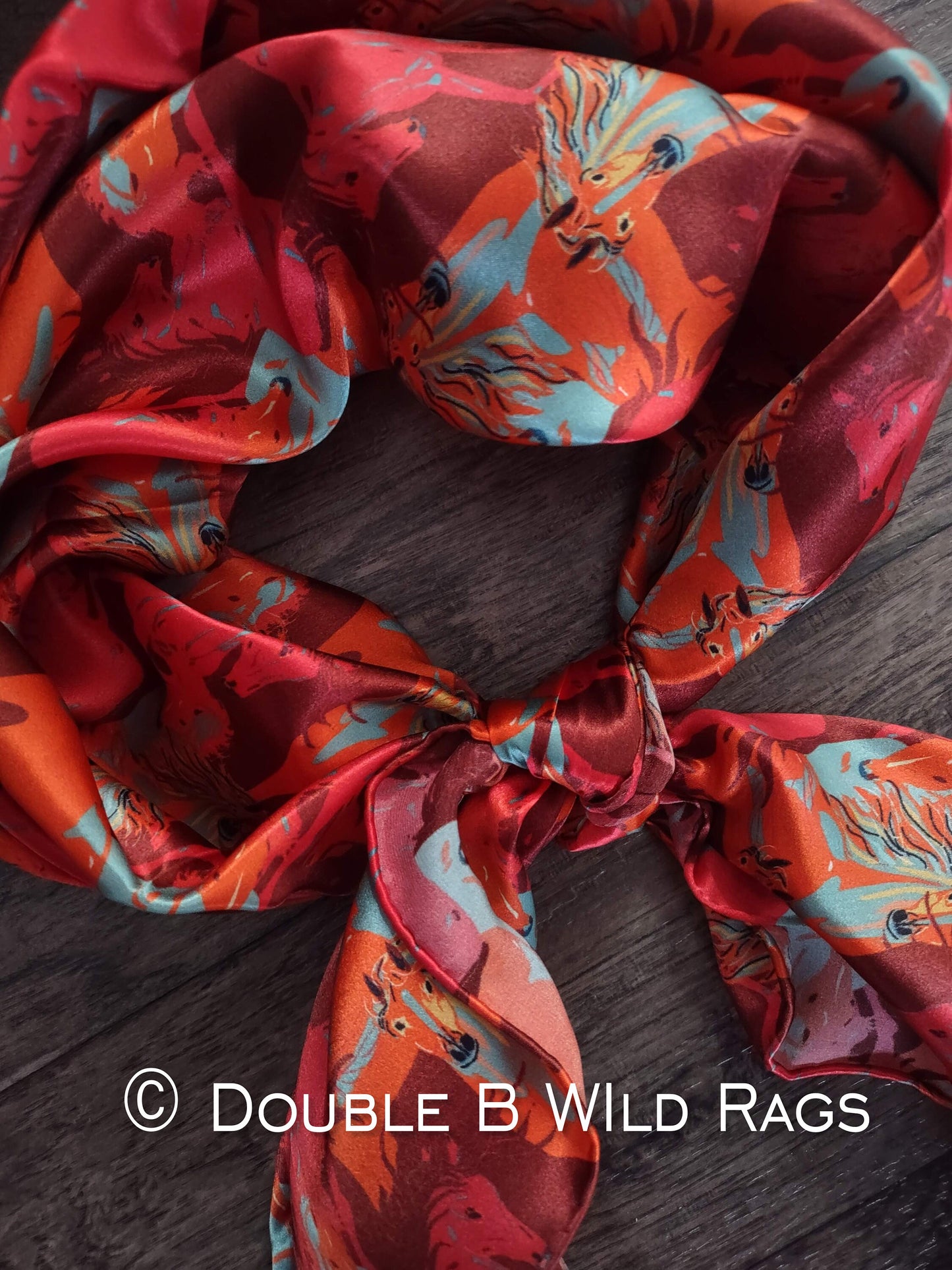 Wild Rag 100% SILK 810 Red Running Horses Cowboy Western Neck Scarf Bandanna by Double B Wild Rags