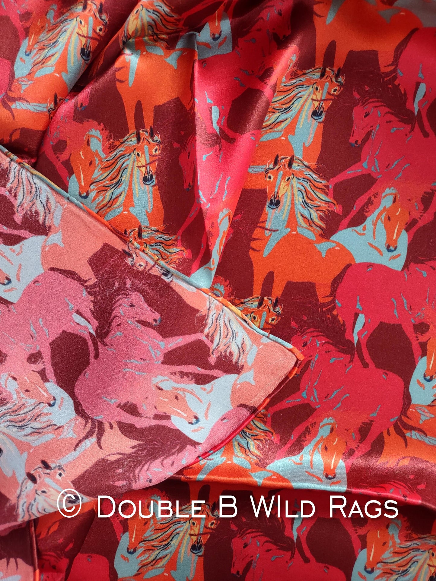 Wild Rag 100% SILK 810 Red Running Horses Cowboy Western Neck Scarf Bandanna by Double B Wild Rags