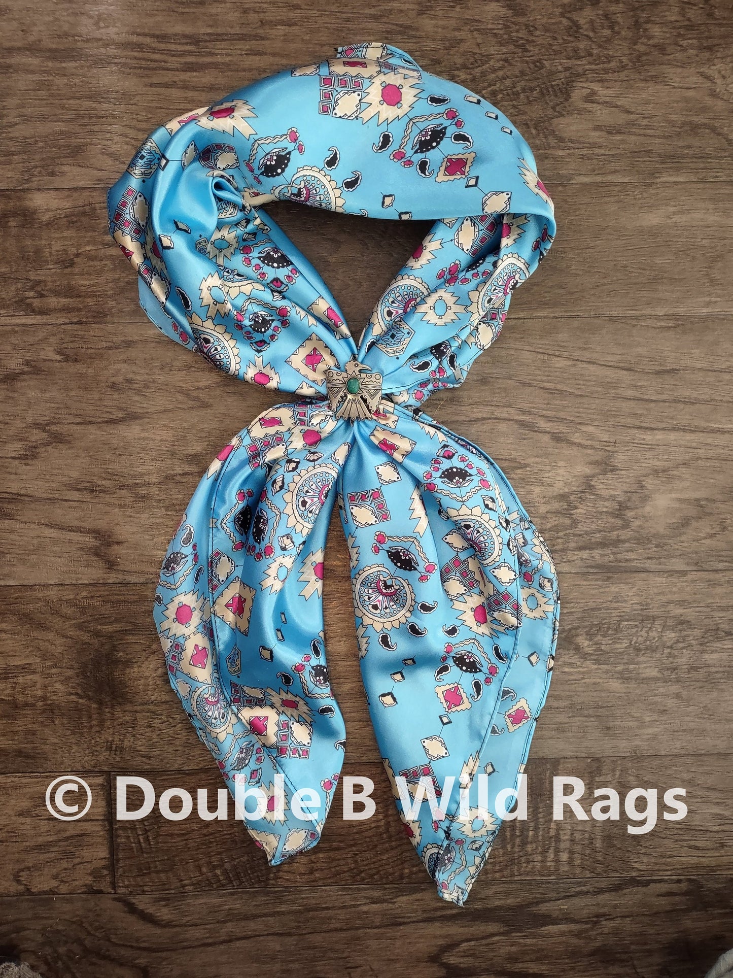 Wild Rag AZTEC 910 Bright Turquoise with Pink Western Cowboy Neck Scarf Bandana by Double B Wild Rags