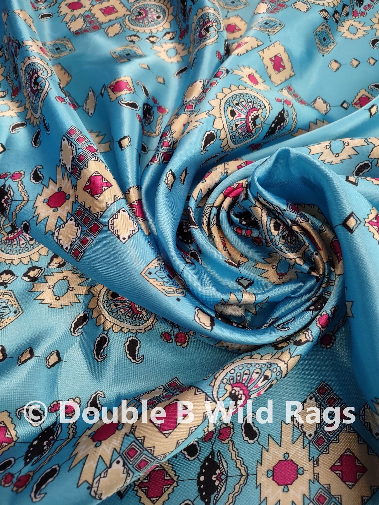 Wild Rag AZTEC 910 Bright Turquoise with Pink Western Cowboy Neck Scarf Bandana by Double B Wild Rags
