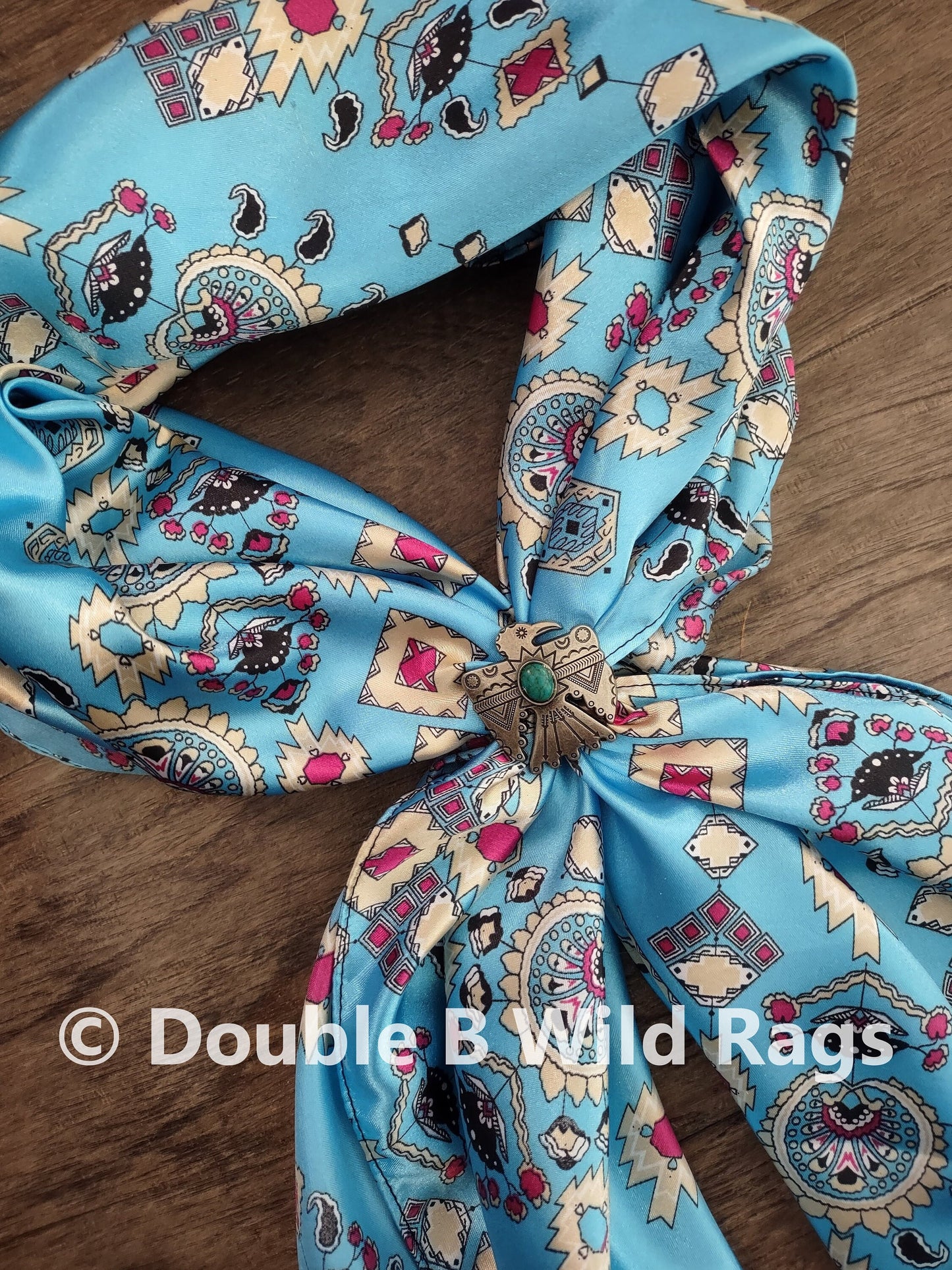 Wild Rag AZTEC 910 Bright Turquoise with Pink Western Cowboy Neck Scarf Bandana by Double B Wild Rags