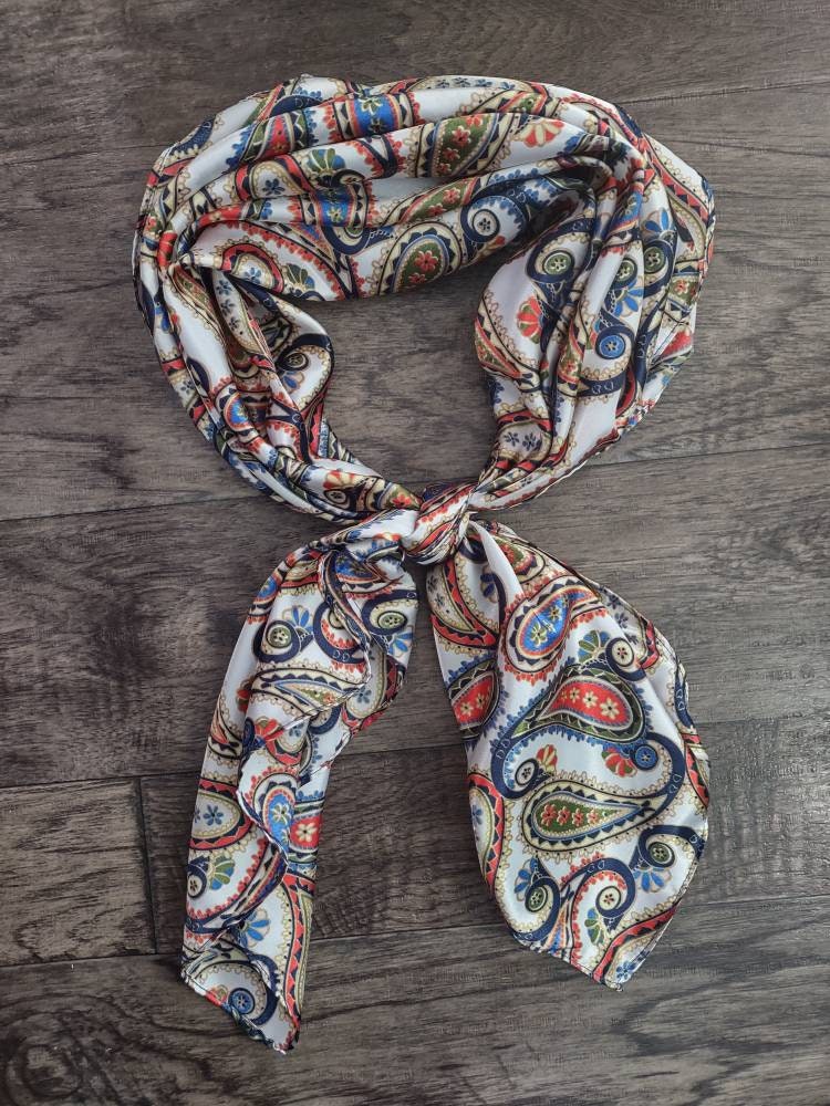 Wild Rag PAISLEY White Blue Red Green and Gold Cowboy Western Neck Scarf Bandanna Double B Wild Rags