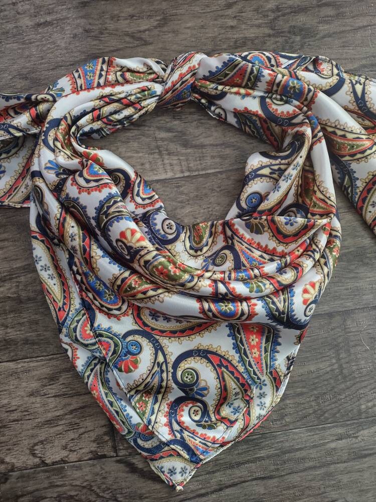 Wild Rag PAISLEY White Blue Red Green and Gold Cowboy Western Neck Scarf Bandanna Double B Wild Rags