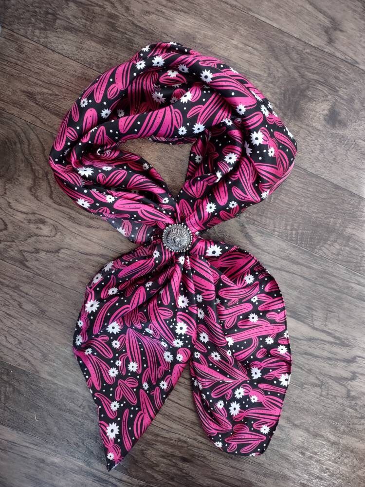 Wild Rag Cactus Fuchsia pink and Black with White flowers Western Cowboy Neck Scarf Bandana by Double B Wild Rags
