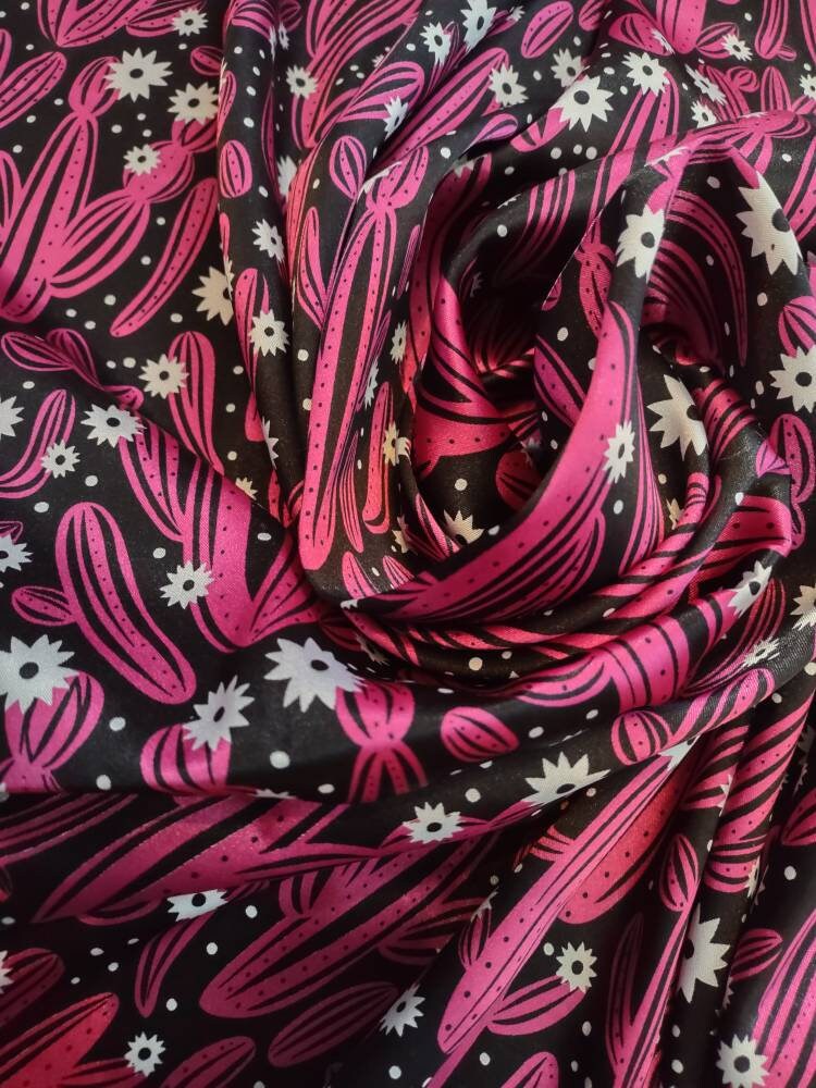 Wild Rag Cactus Fuchsia pink and Black with White flowers Western Cowboy Neck Scarf Bandana by Double B Wild Rags