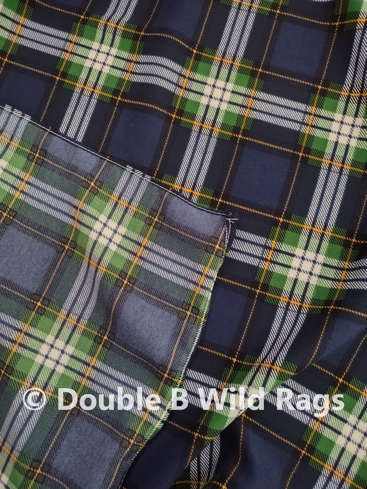 Wild Rag PLAID 1302 Navy Blue and Green Western Cowboy Neck Scarf Bandana by Double B Wild Rags