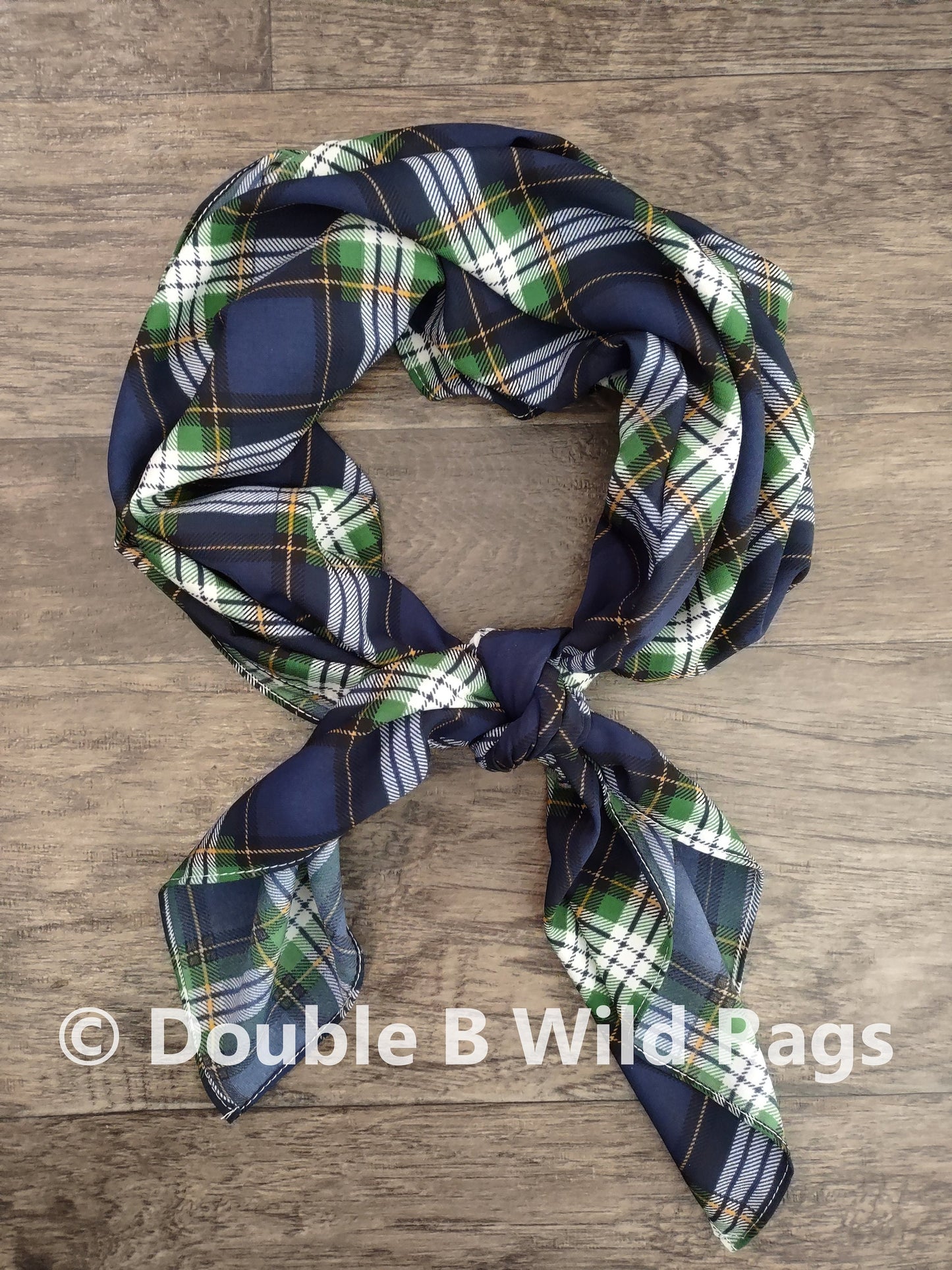 Wild Rag PLAID 1302 Navy Blue and Green Western Cowboy Neck Scarf Bandana by Double B Wild Rags