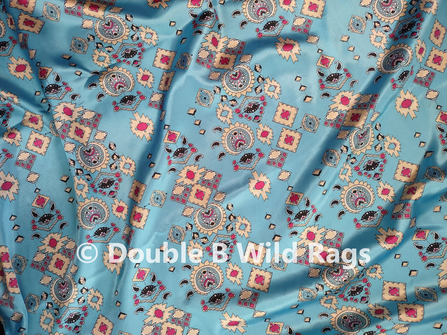 Wild Rag AZTEC 910 Bright Turquoise with Pink Western Cowboy Neck Scarf Bandana by Double B Wild Rags