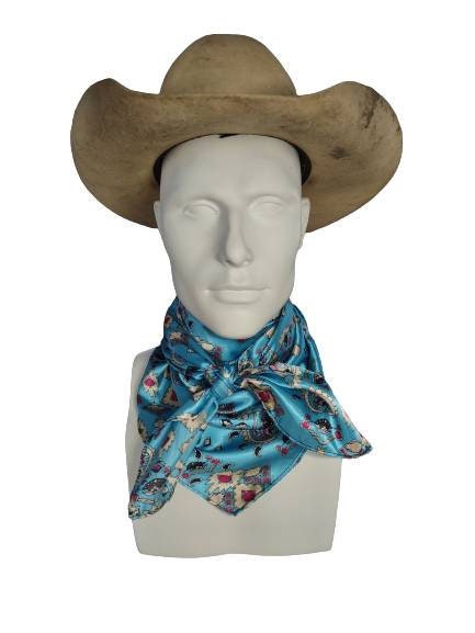 Wild Rag AZTEC 910 Bright Turquoise with Pink Western Cowboy Neck Scarf Bandana by Double B Wild Rags