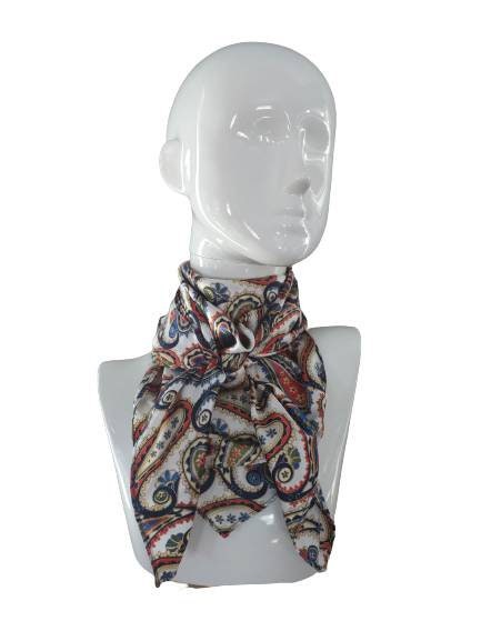 Wild Rag PAISLEY White Blue Red Green and Gold Cowboy Western Neck Scarf Bandanna Double B Wild Rags