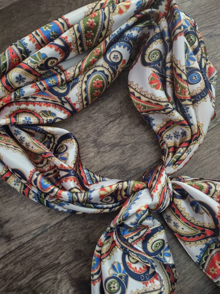 Wild Rag PAISLEY White Blue Red Green and Gold Cowboy Western Neck Scarf Bandanna Double B Wild Rags