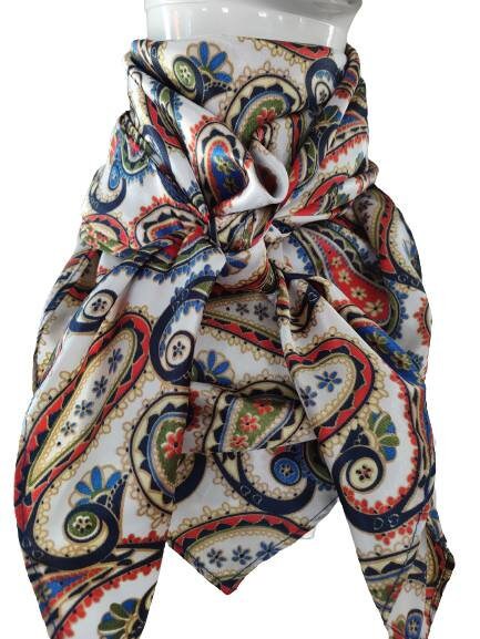 Wild Rag PAISLEY White Blue Red Green and Gold Cowboy Western Neck Scarf Bandanna Double B Wild Rags