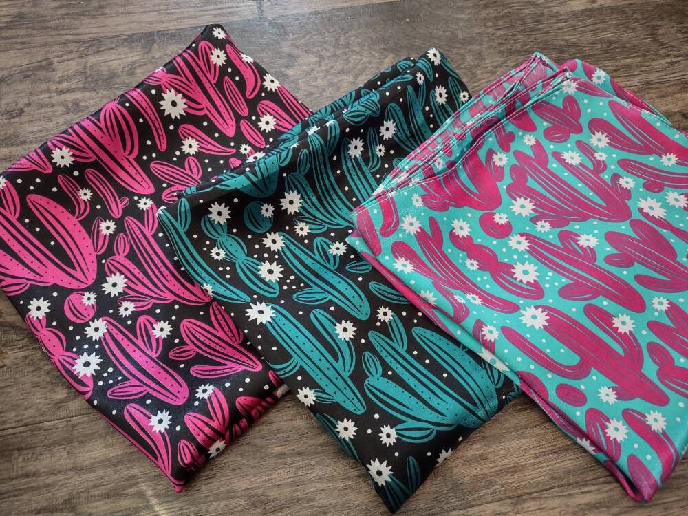 Wild Rag Cactus Fuchsia pink and Black with White flowers Western Cowboy Neck Scarf Bandana by Double B Wild Rags