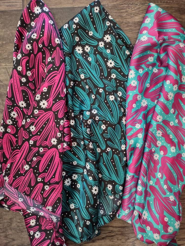 Wild Rag Cactus Fuchsia pink and Black with White flowers Western Cowboy Neck Scarf Bandana by Double B Wild Rags