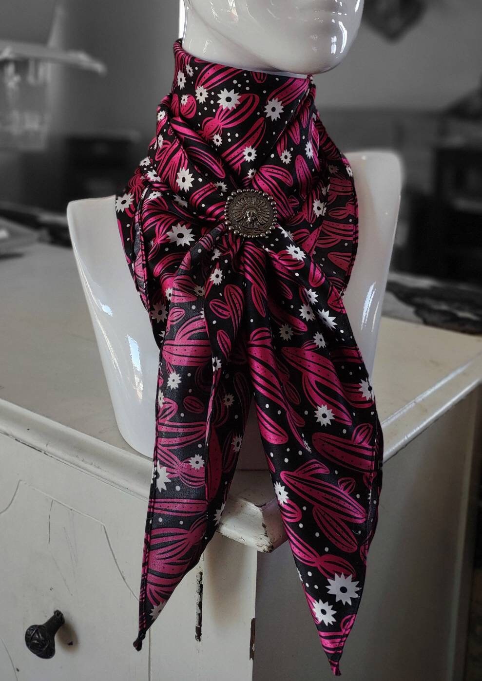 Wild Rag Cactus Fuchsia pink and Black with White flowers Western Cowboy Neck Scarf Bandana by Double B Wild Rags
