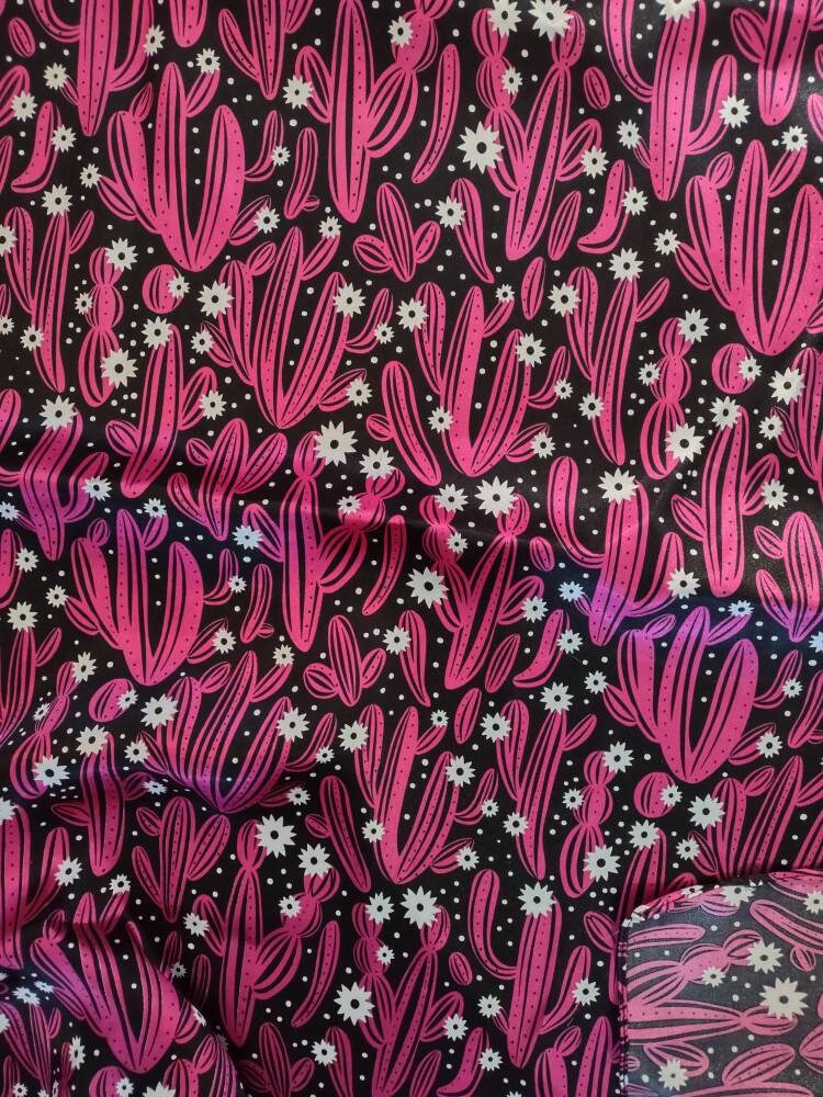Wild Rag Cactus Fuchsia pink and Black with White flowers Western Cowboy Neck Scarf Bandana by Double B Wild Rags