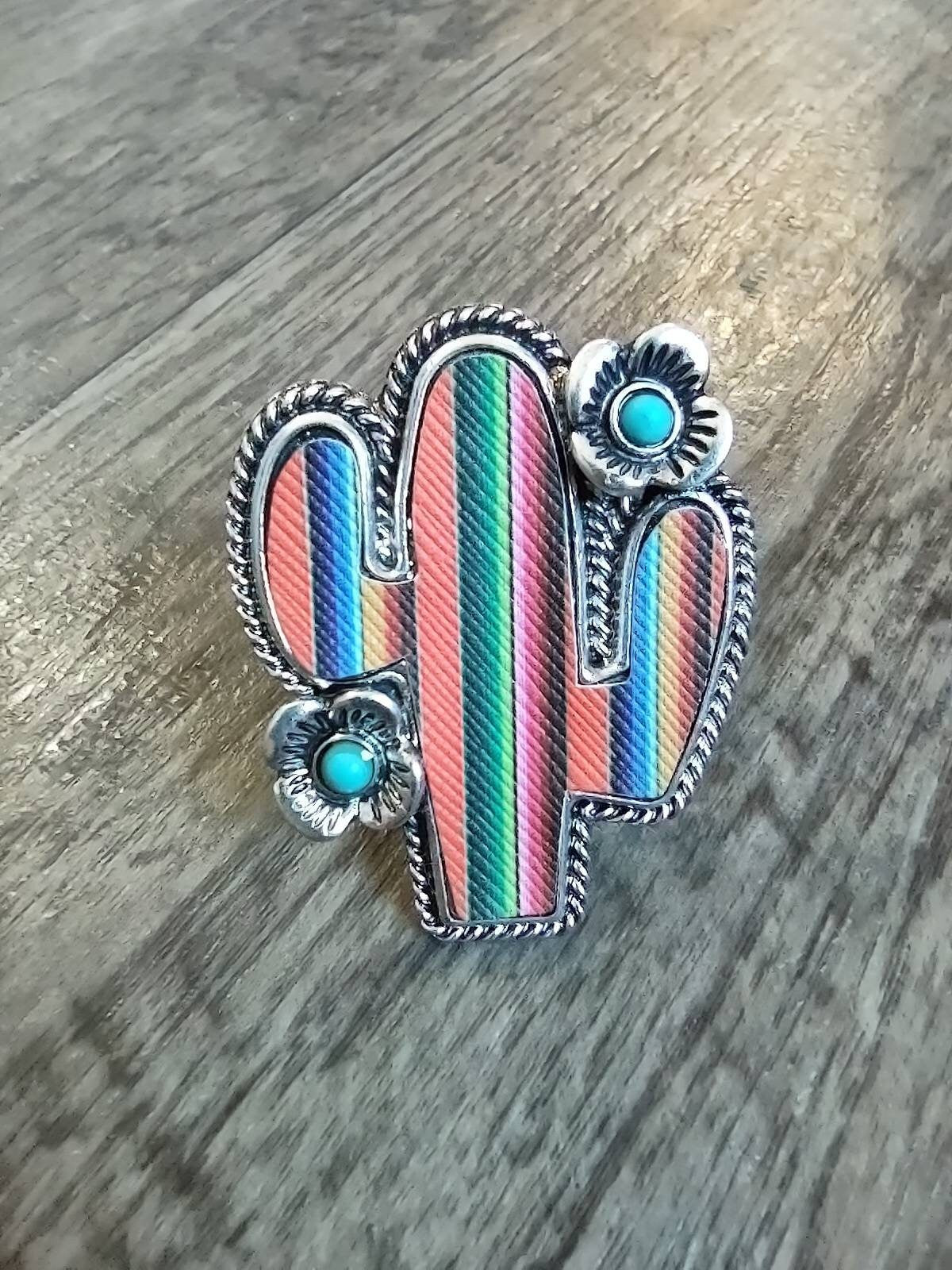 Wild Rag SLIDE 518 cactus serape with turquoise stone accent Scarf Slide keeper from Double B Wild Rags