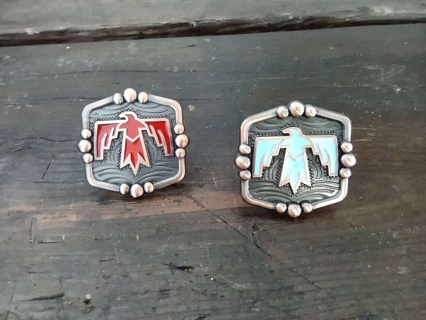 Wild Rag Copper Red or turquoise Thunderbird Concho Scarf Slide from Double B Wild Rags