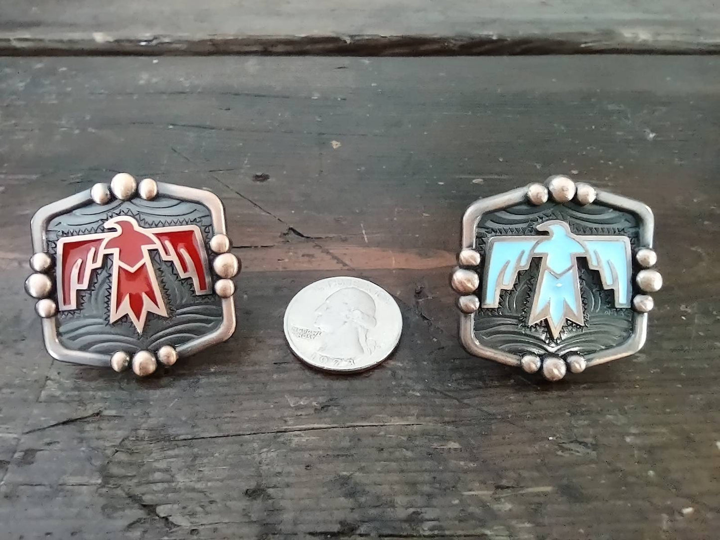 Wild Rag Copper Red or turquoise Thunderbird Concho Scarf Slide from Double B Wild Rags