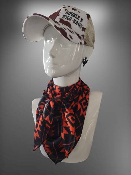 HALLOWEEN Wild Rag HOLIDAY 1501 Orange and Black Aztec Cowboy Western Neck Scarf Bandanna by Double B Wild Rags