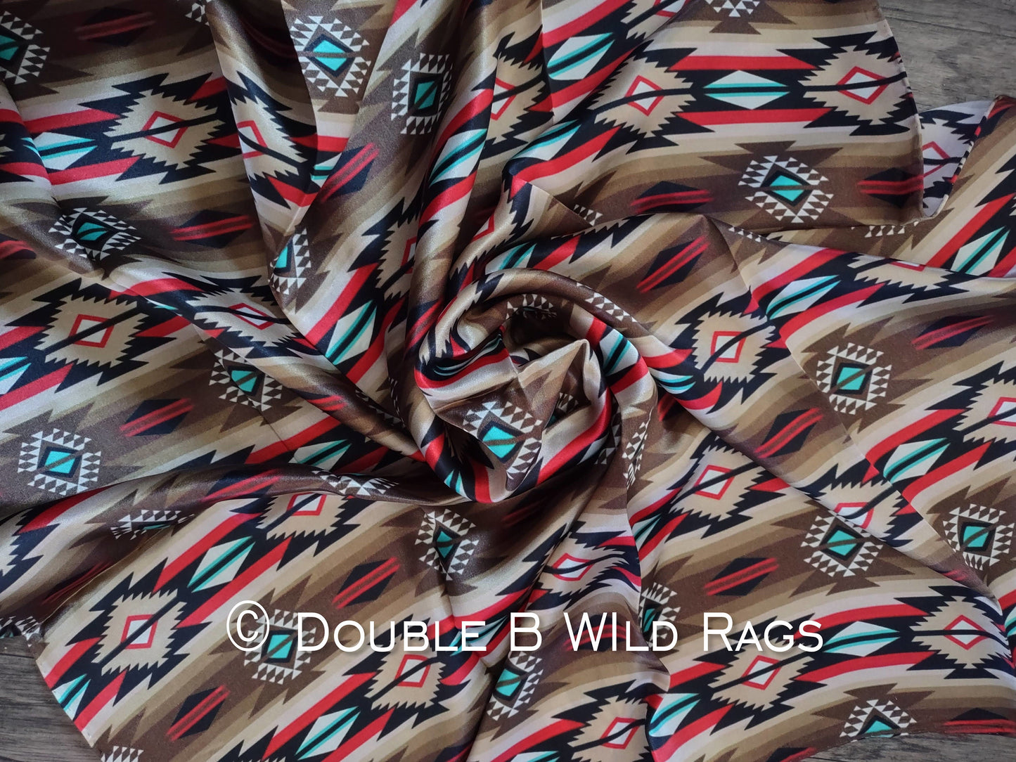 Wild Rag 100% SILK 821 Red, Brown, and Turquoise Aztec Cowboy Western Neck Scarf Bandanna by Double B Wild Rags