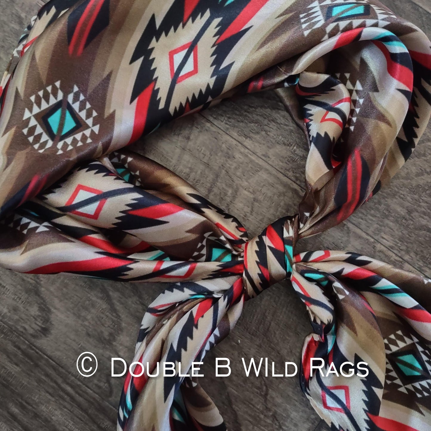 Wild Rag 100% SILK 821 Red, Brown, and Turquoise Aztec Cowboy Western Neck Scarf Bandanna by Double B Wild Rags