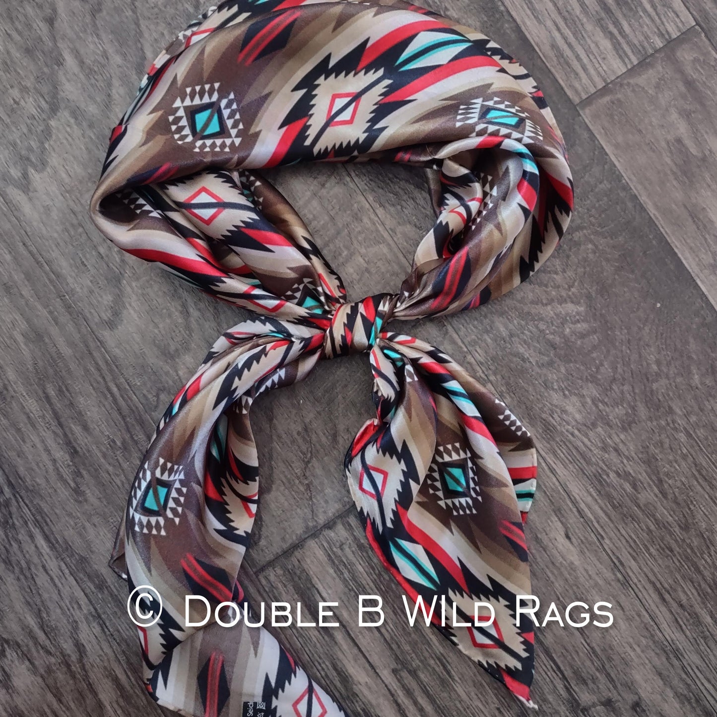 Wild Rag 100% SILK 821 Red, Brown, and Turquoise Aztec Cowboy Western Neck Scarf Bandanna by Double B Wild Rags