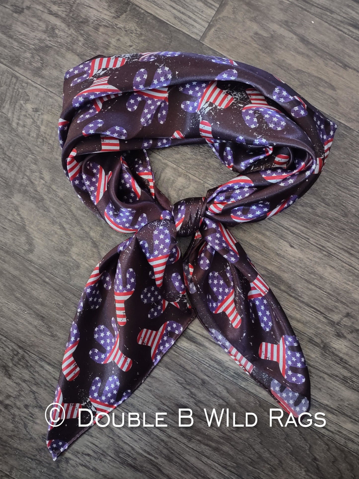 Wild Rag 100% SILK 822 Patriotic Red White and Blue Cactus Cowboy Western Neck Scarf Bandanna by Double B Wild Rags