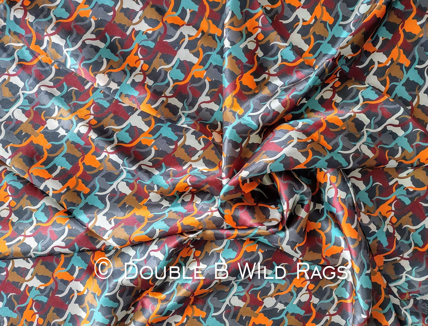 Wild Rag 100% SILK 824 Southwest Longhorn Cattle Camo Cowboy Western Neck Scarf Bandanna by Double B Wild Rags