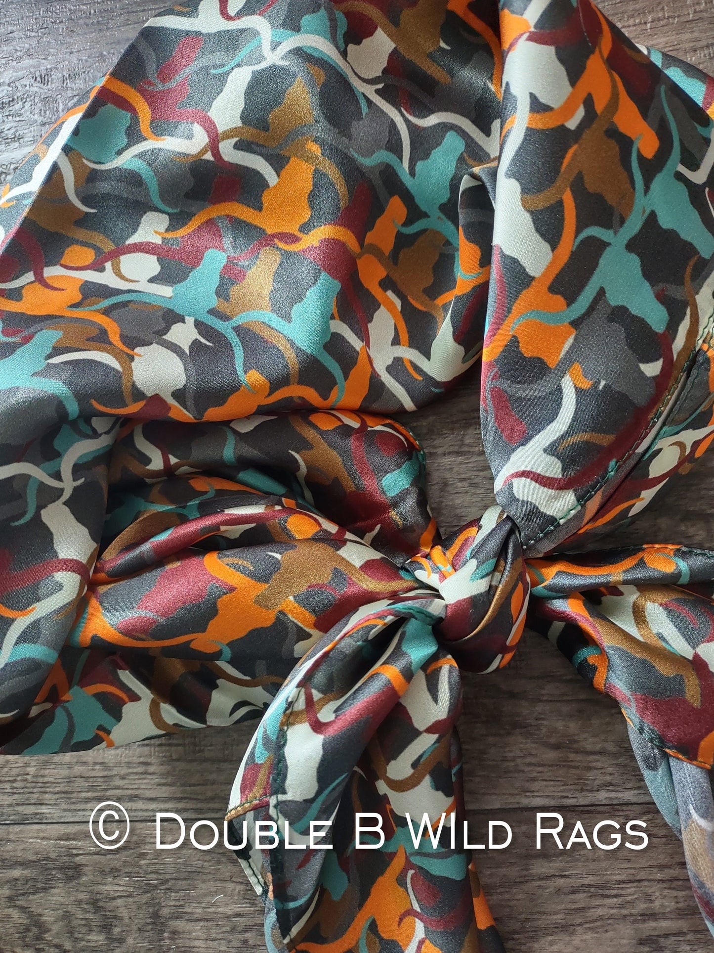 Wild Rag 100% SILK 824 Southwest Longhorn Cattle Camo Cowboy Western Neck Scarf Bandanna by Double B Wild Rags