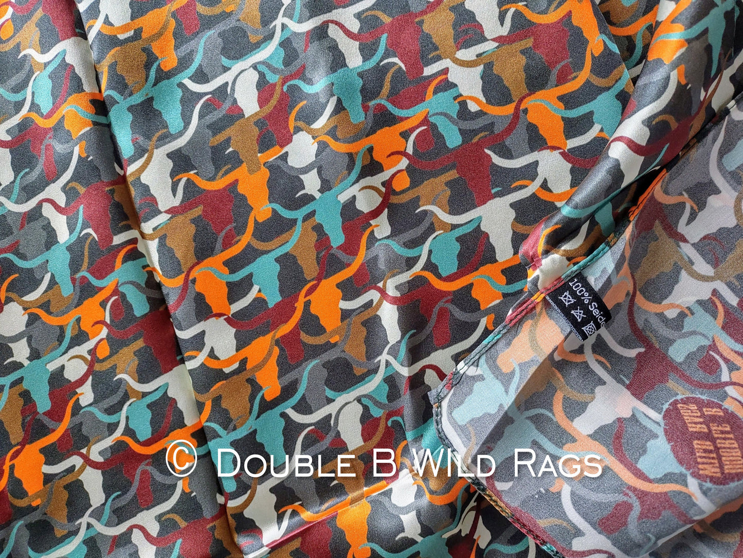 Wild Rag 100% SILK 824 Southwest Longhorn Cattle Camo Cowboy Western Neck Scarf Bandanna by Double B Wild Rags
