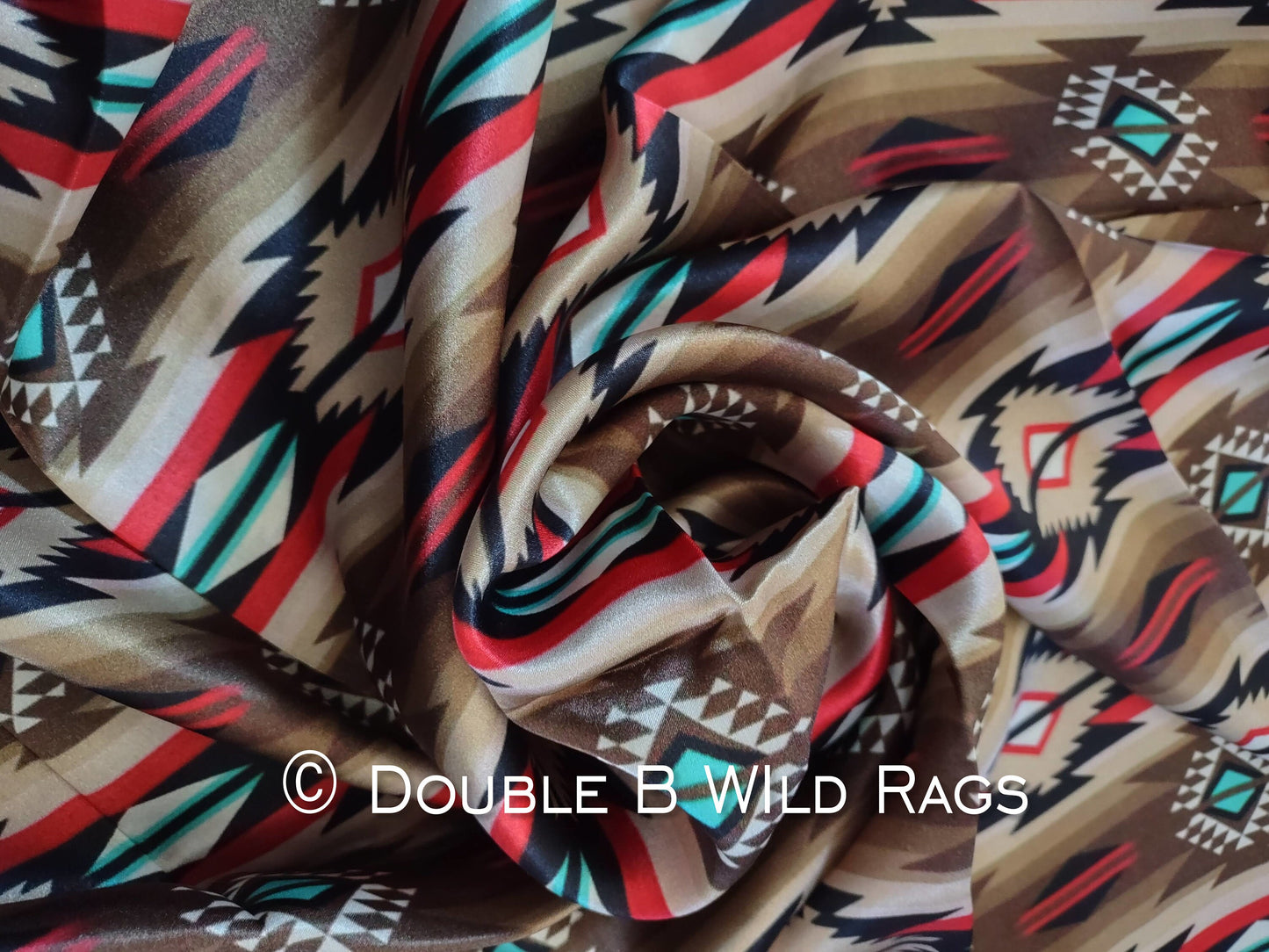 Wild Rag 100% SILK 821 Red, Brown, and Turquoise Aztec Cowboy Western Neck Scarf Bandanna by Double B Wild Rags