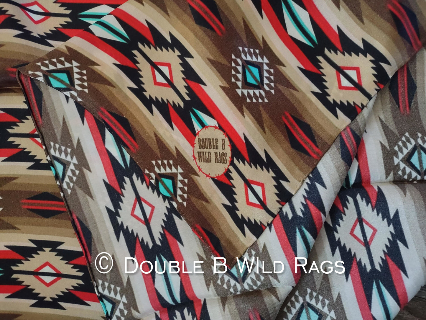 Wild Rag 100% SILK 821 Red, Brown, and Turquoise Aztec Cowboy Western Neck Scarf Bandanna by Double B Wild Rags