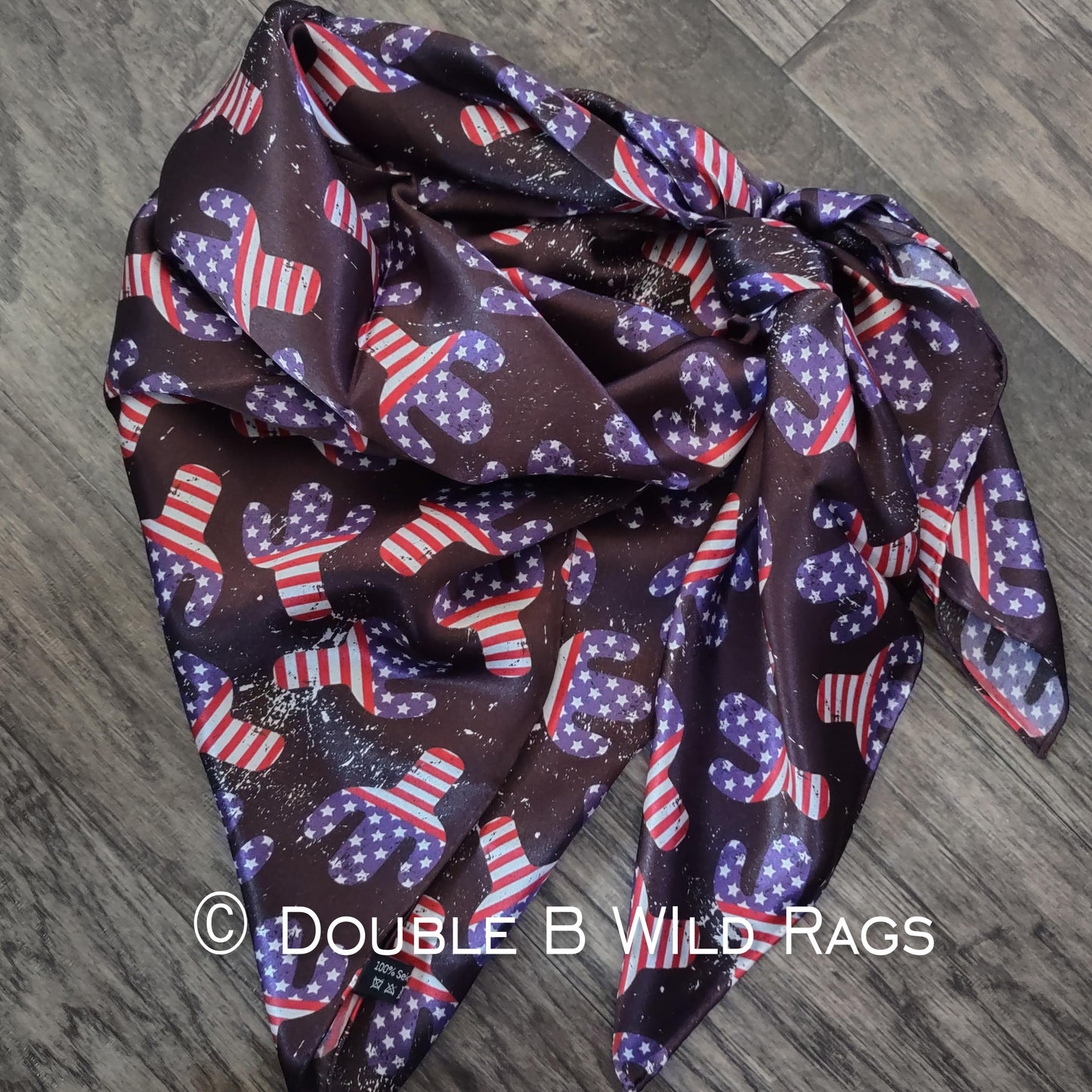 Wild Rag 100% SILK 822 Patriotic Red White and Blue Cactus Cowboy Western Neck Scarf Bandanna by Double B Wild Rags