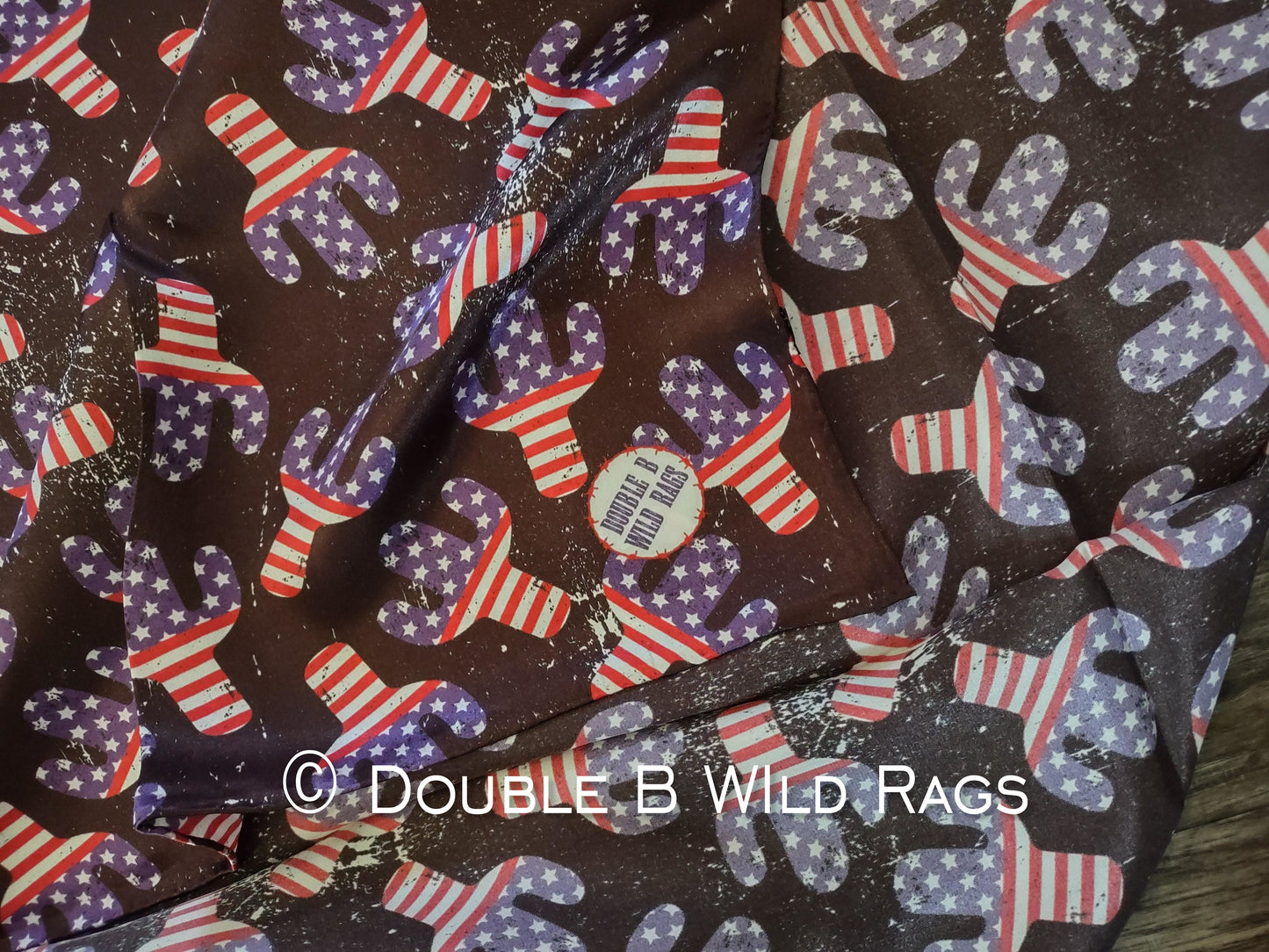 Wild Rag 100% SILK 822 Patriotic Red White and Blue Cactus Cowboy Western Neck Scarf Bandanna by Double B Wild Rags