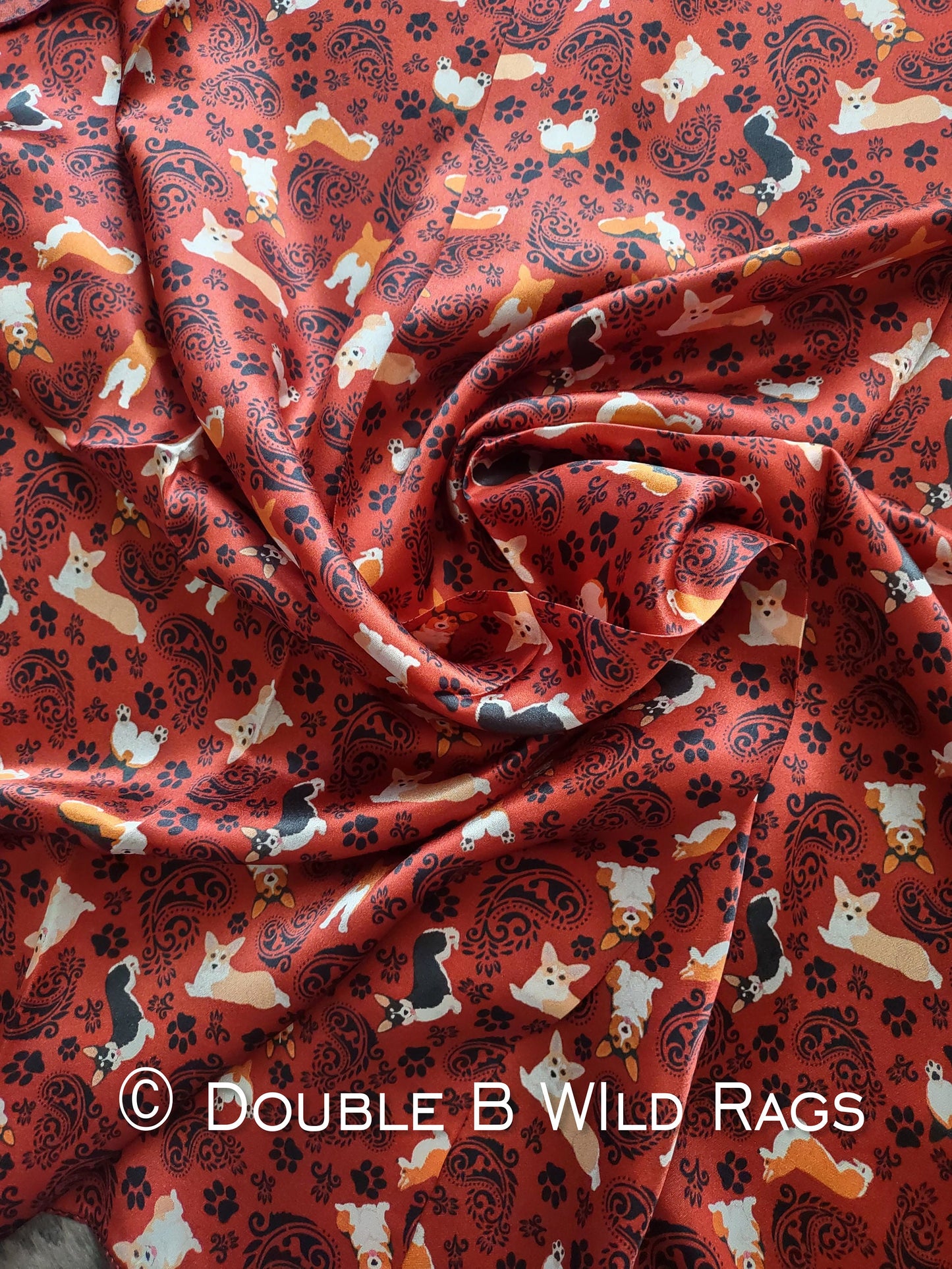 Wild Rag 100% SILK 827 Red Corgi Paisley Cowboy Western Neck Scarf Bandanna by Double B Wild Rags