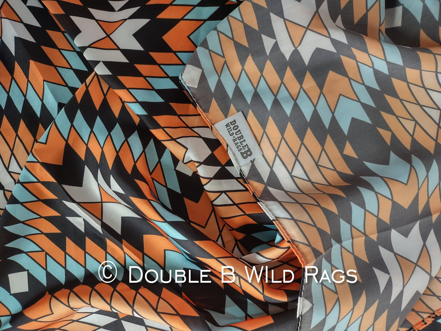 Wild Rag AZTEC 1010 Orange Light Blue and Black southwest Cowboy Western Neck Scarf Bandanna by Double B Wild Rags