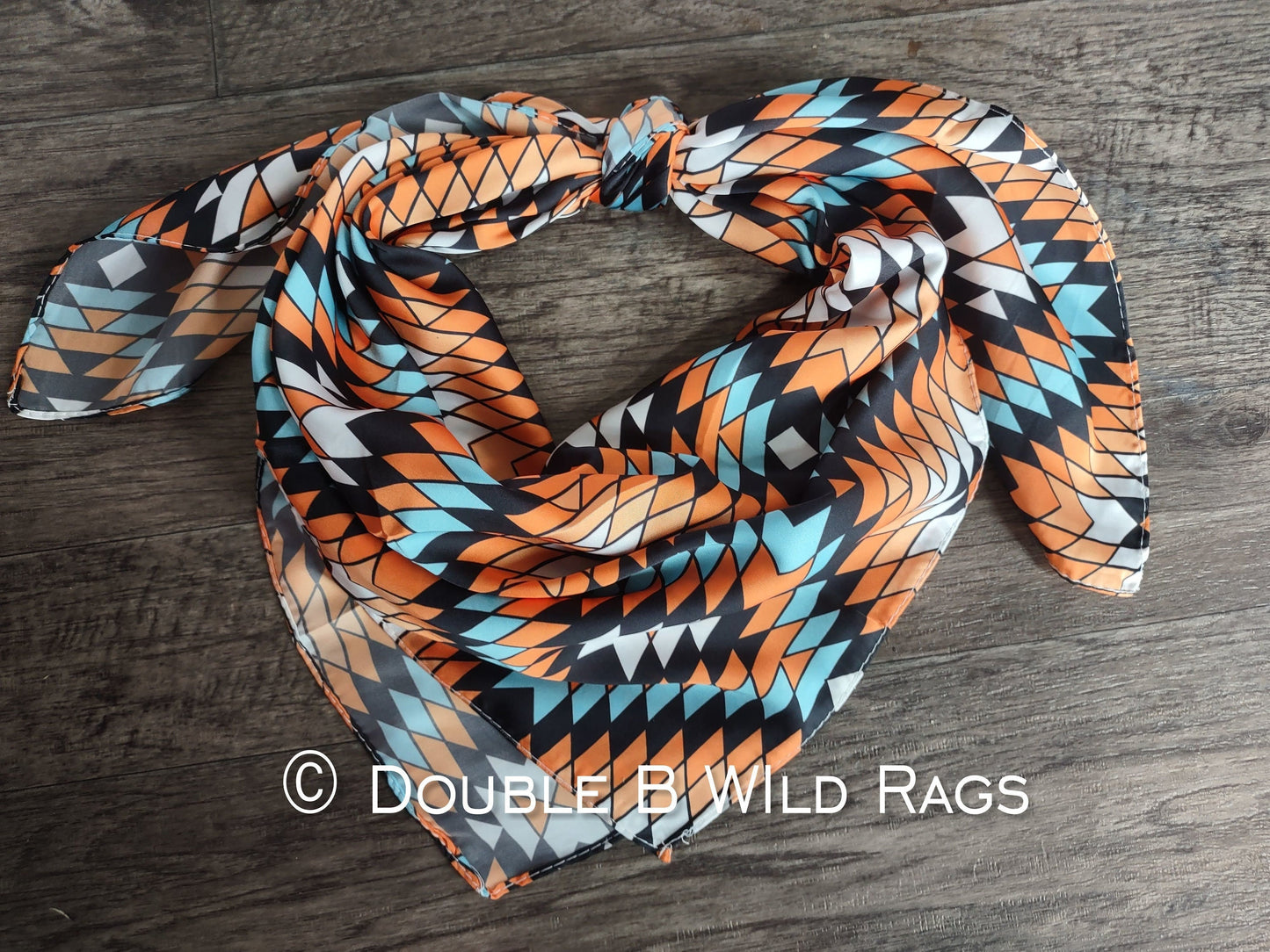 Wild Rag AZTEC 1010 Orange Light Blue and Black southwest Cowboy Western Neck Scarf Bandanna by Double B Wild Rags