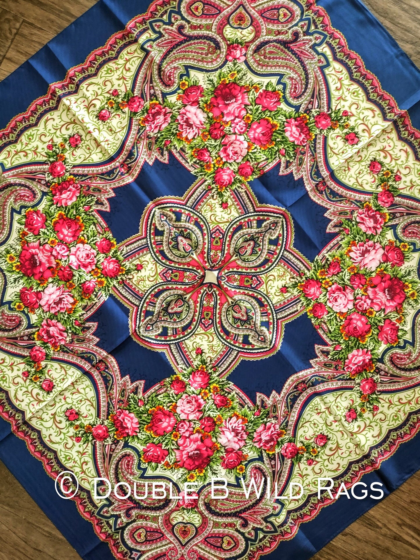 Wild Rag BARGAIN CORNER BC1108 Large 40"x40" Sage or Blue Roses Paisleys Cowboy Western Neck Scarf by Double B Wild Rags