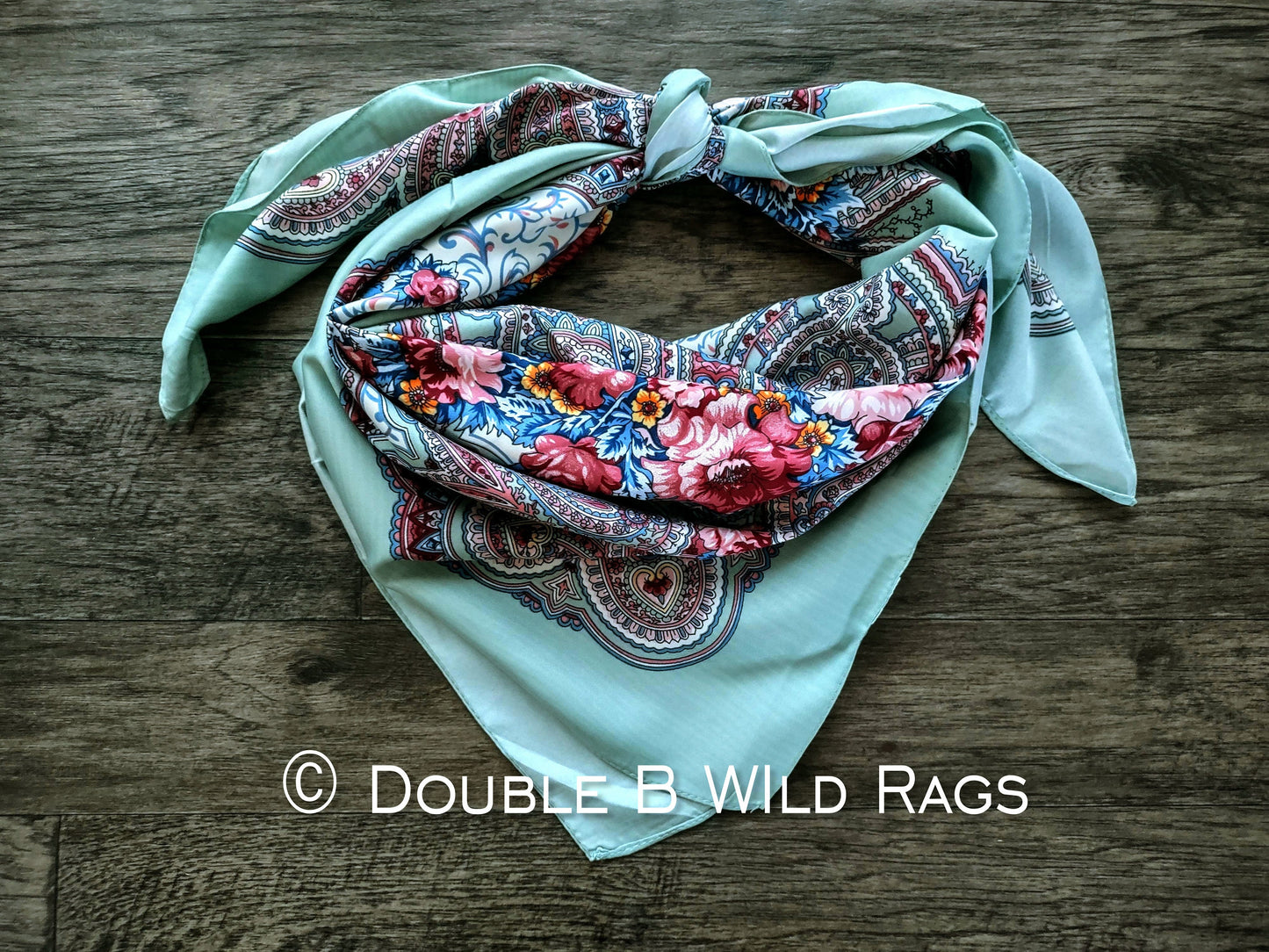 Wild Rag BARGAIN CORNER BC1108 Large 40"x40" Sage or Blue Roses Paisleys Cowboy Western Neck Scarf by Double B Wild Rags