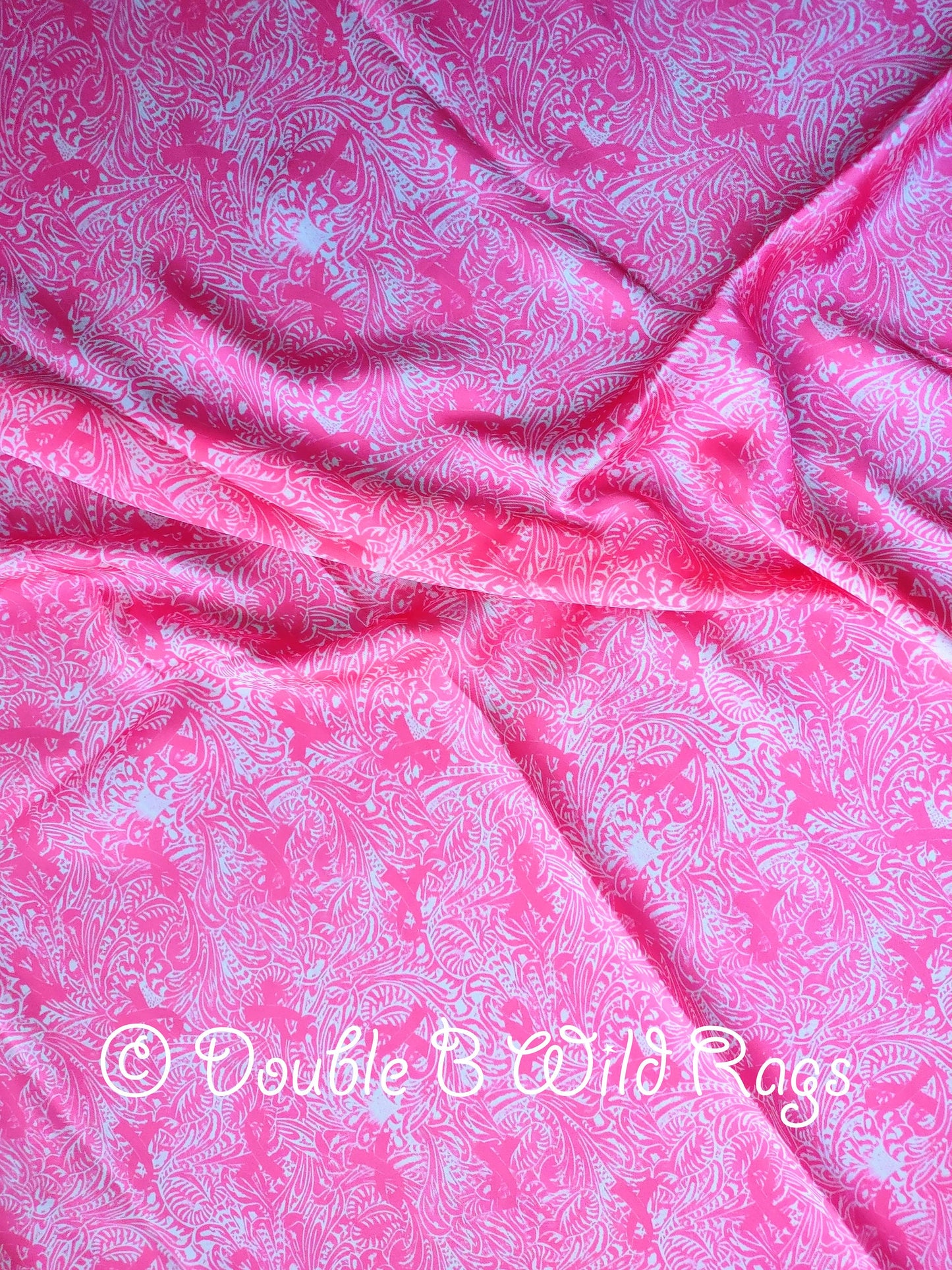 Wild Rag Pink Breast Cancer Ribbon and Floral Tooled Leather Cowboy Western Neck Scarf Bandanna by Double B Wild Rags