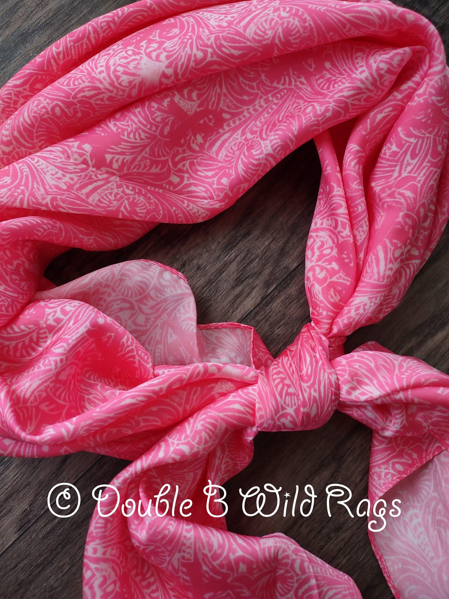 Wild Rag Pink Breast Cancer Ribbon and Floral Tooled Leather Cowboy Western Neck Scarf Bandanna by Double B Wild Rags