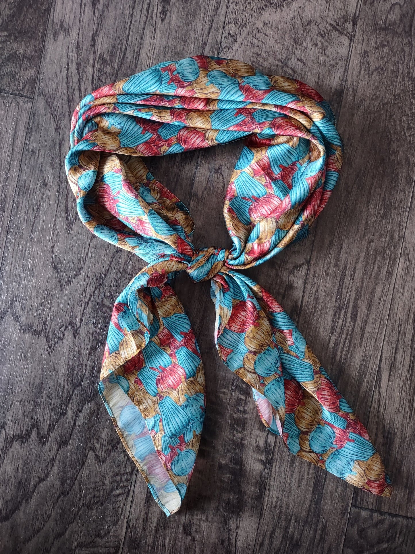 Wild Rag Turquoise Rust and Gold Glass Pumpkin Fall Holiday Print Cowboy Western Neck Scarf Bandanna by Double B Wild Rags