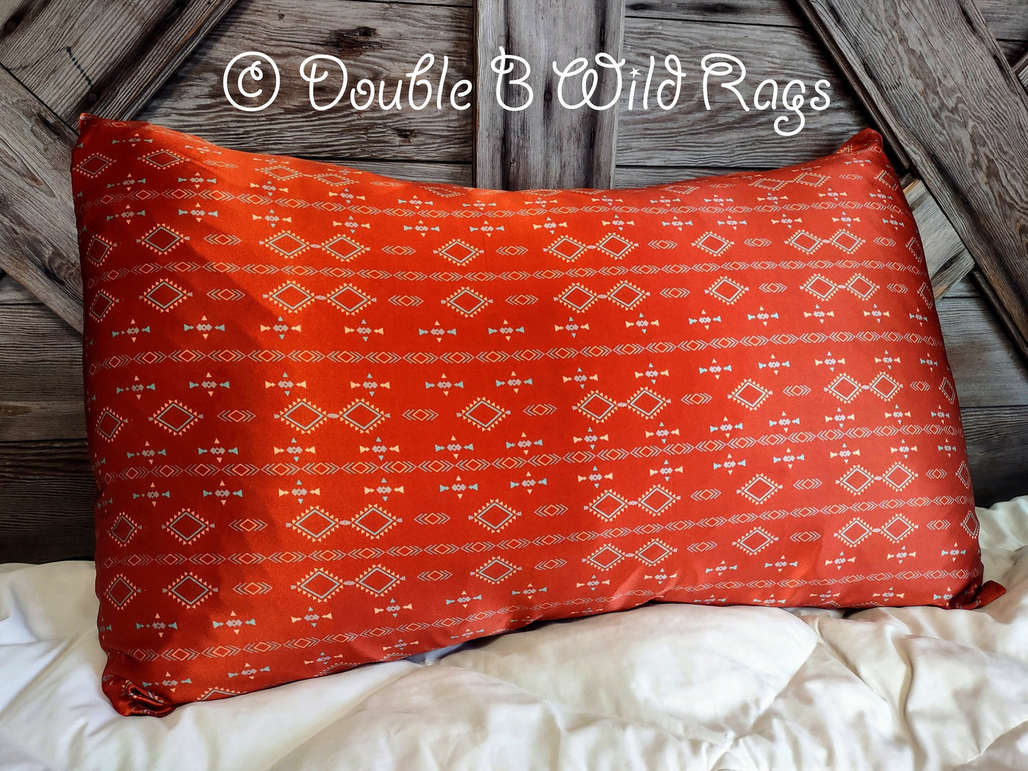 100% SILK PILLOWCASE Queen Western Style Cattle Brands Aztec Highland Cow Turquoise Gemstone by Double B Wild Rags