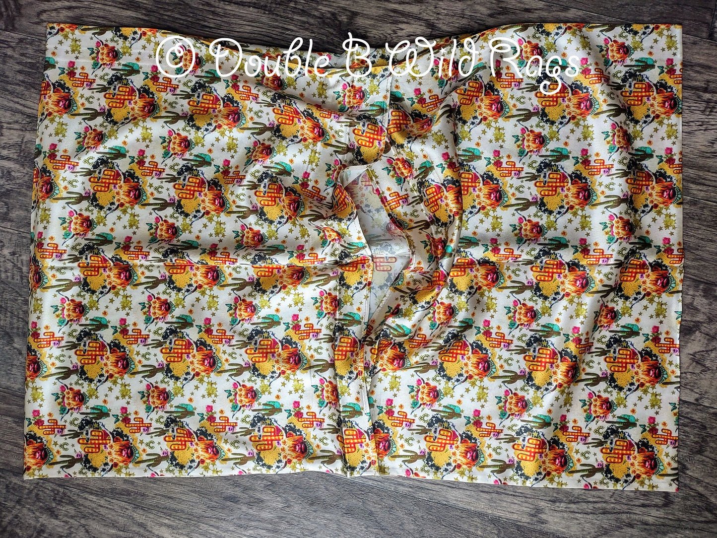 100% SILK PILLOWCASE Queen Western Style Cattle Brands Aztec Highland Cow Turquoise Gemstone by Double B Wild Rags
