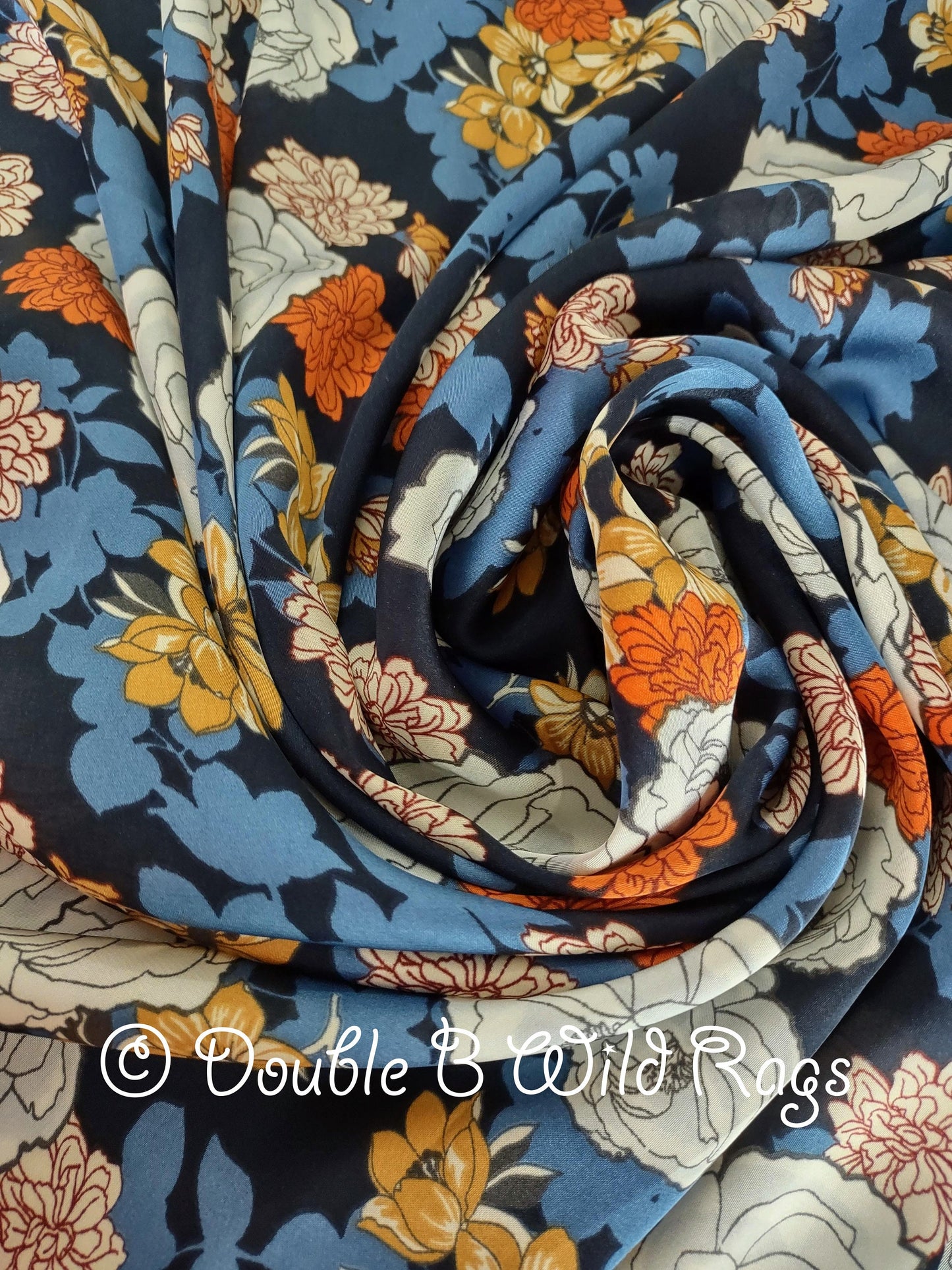 Wild Rag FLORAL 705 Dark Rust Orange and Navy Blue Floral Cowboy Western Neck Scarf Bandanna by Double B Wild Rags