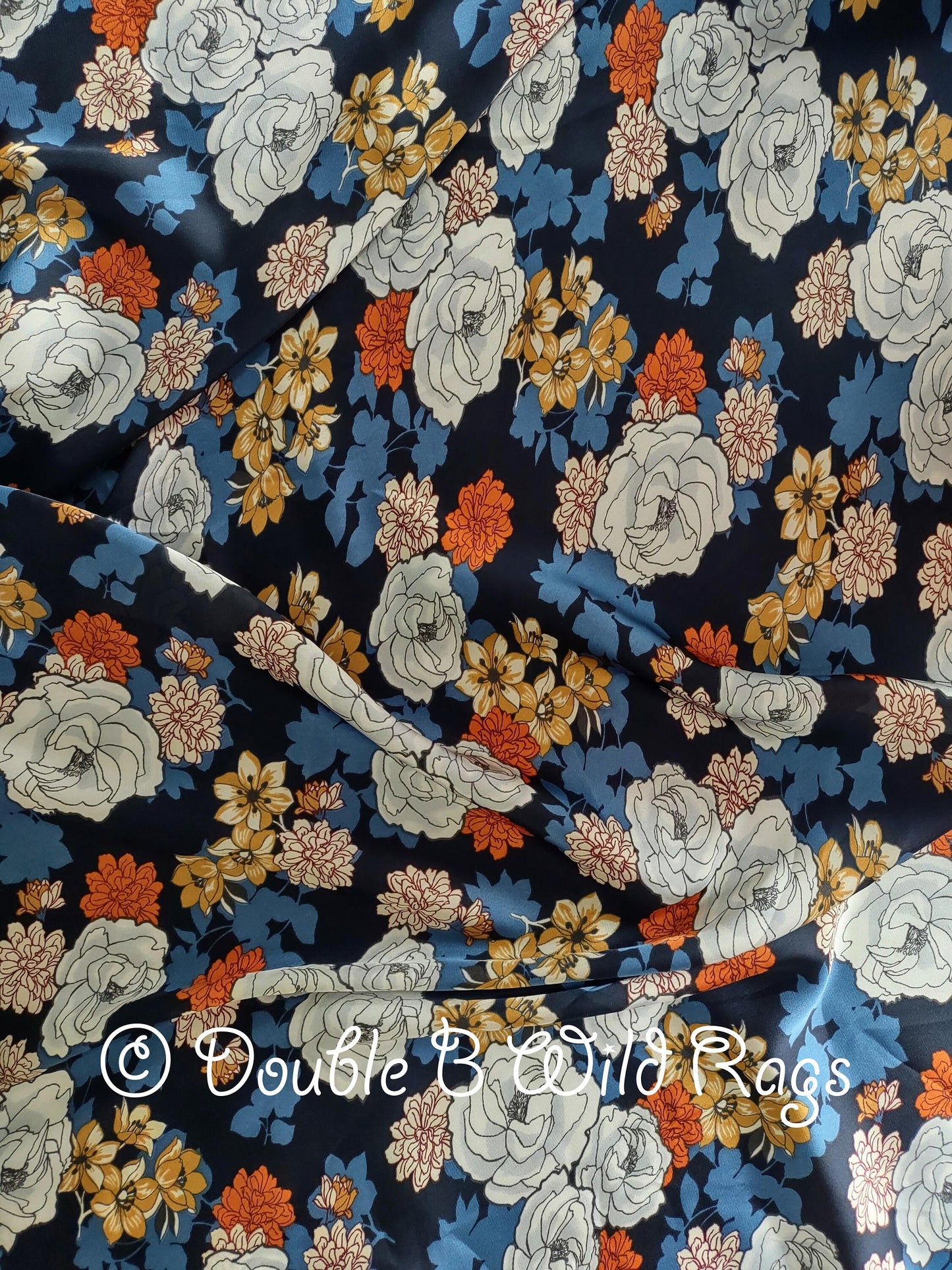 Wild Rag FLORAL 705 Dark Rust Orange and Navy Blue Floral Cowboy Western Neck Scarf Bandanna by Double B Wild Rags