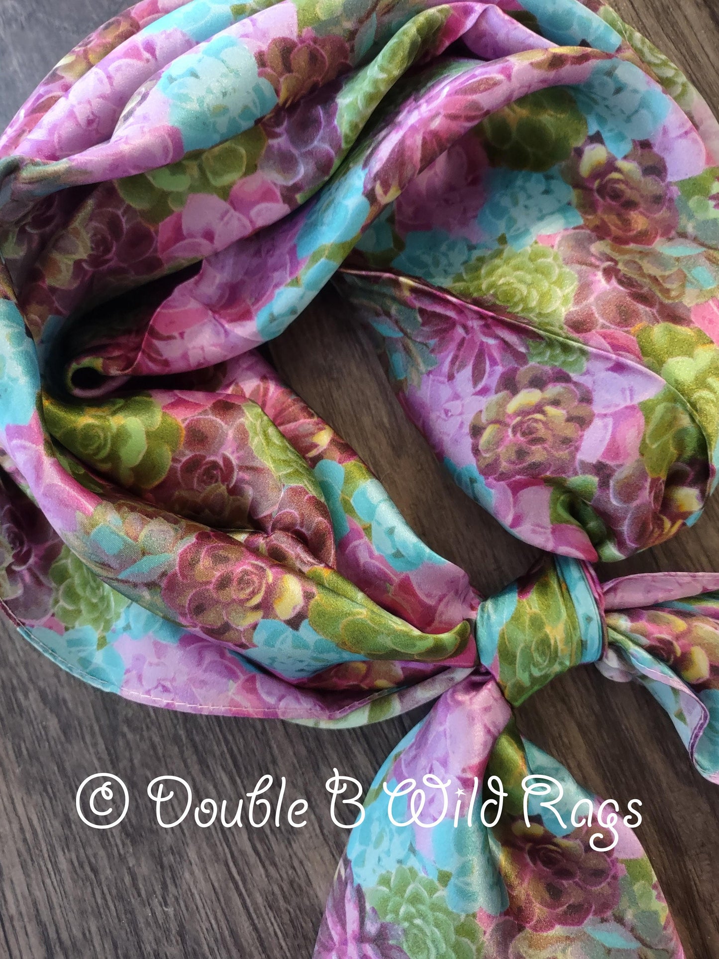 Wild Rag 100% SILK 833 SUCCULENTS Green, Purple, Turquoise Cowboy Western Neck Scarf Bandanna by Double B Wild Rags